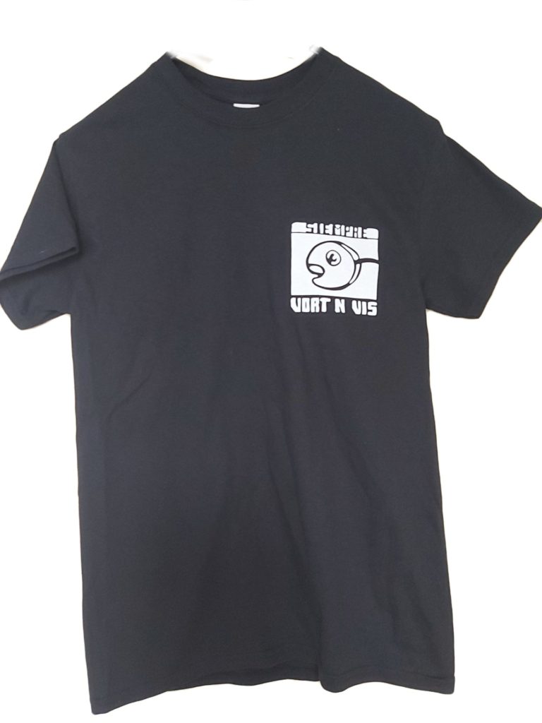 zwart t-shirt LADIES voorkant klein logo achterkant groot logo – Vort'n Vis